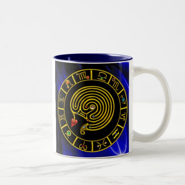 ASTRAL LABYRINTH GOLD ZODIAC CHART Astrology Two-Tone Coffee Mug (Right)