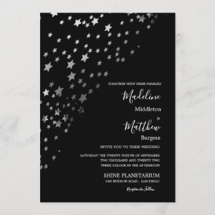 Astral Stars Silver Black Evening Wedding Invitation
