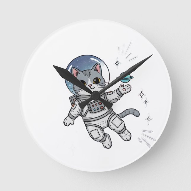 Astro-Cat Explorer Round Clock (Front)
