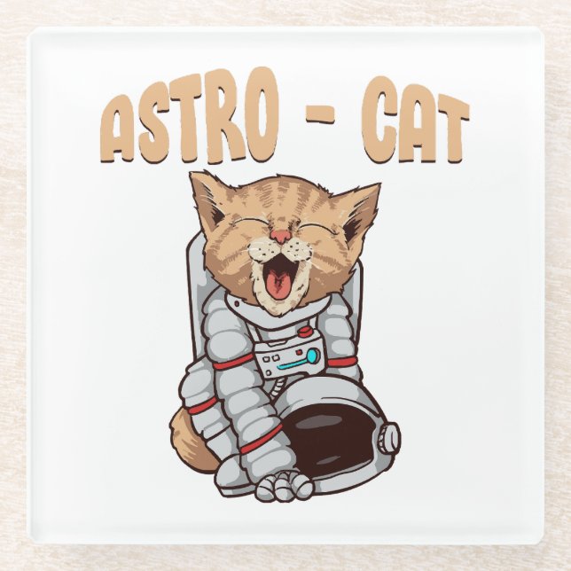 Astro Cat Glass Coaster (Front)