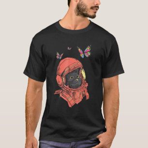 Astro Cat Space Kitten Coloured Butterflies Space  T-Shirt