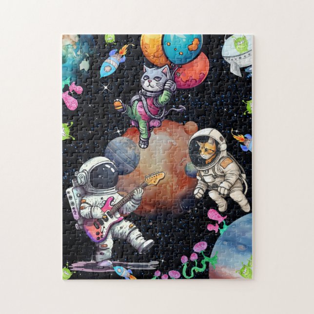 Astro-meow Chantant Dans Le Puzzle De L'Univers (Vertical)