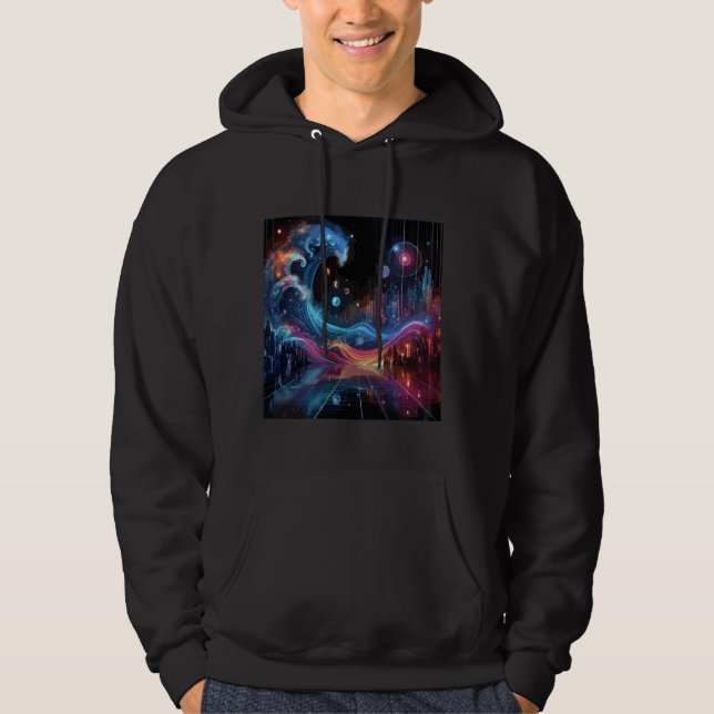 Astro-Retro Wave - Cosmic Cityscape Vector Hoodie (Front)