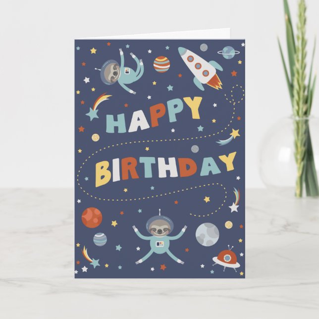 Astro Sloth Happy Birthday Card (Front)