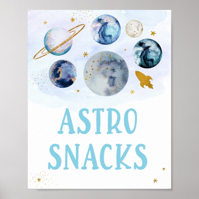 Astro Snacks Galaxy Blue Gold Space Birthday Poster (Front)