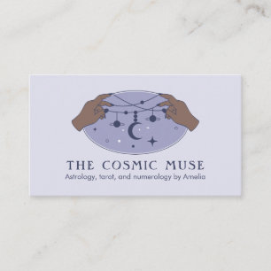 Astrologer Cosmic Moon and Stars with Hands Business Card