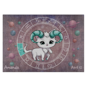 Astrological Aries Cute cat Zodiac Wheel Planet Cutting Board