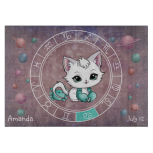 Astrological Cancer Cute cat Zodiac Wheel Cutting Board