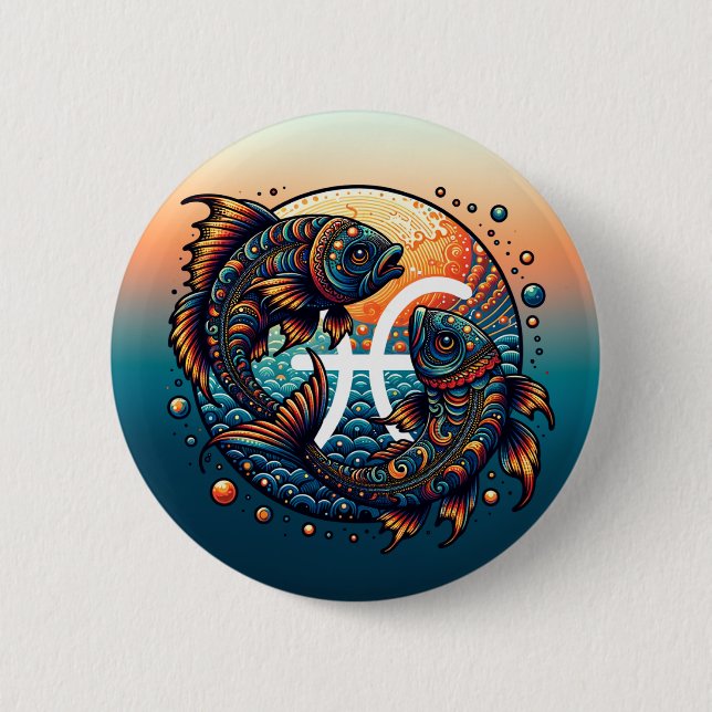 Astrological Horoscope Sign Pisces Zodiac   2 Inch Round Button (Front)