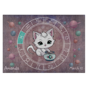 Astrological Pisces Cute cat Zodiac Wheel  Cutting Board