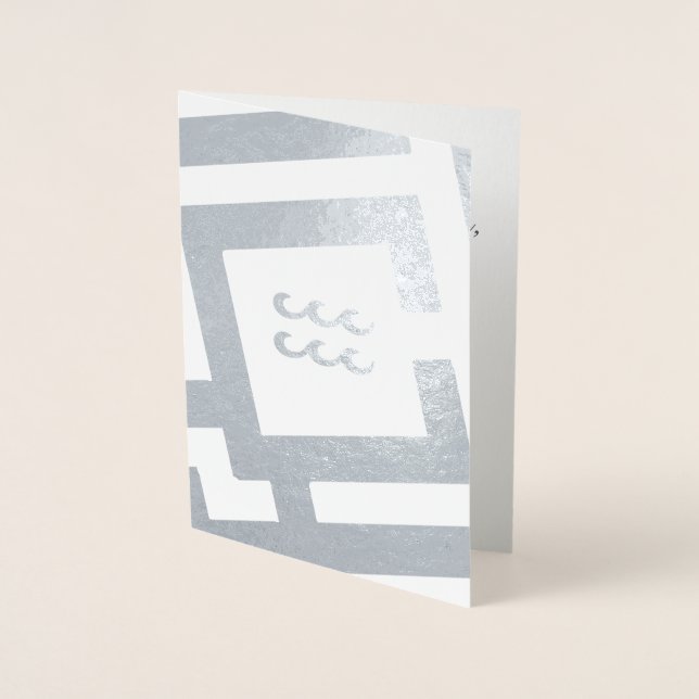 Astrological Sign Aquarius Silver Custom Text Foil Card (Front)