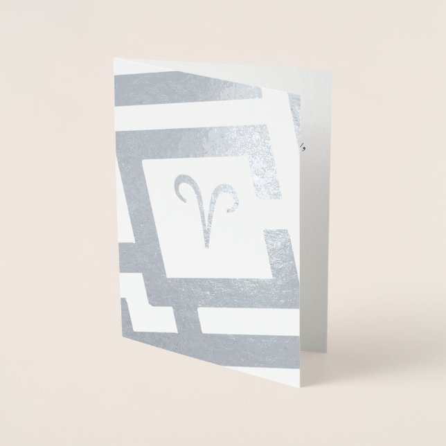 Astrological Sign Aries Silver Decor Custom Text Foil Card (Front)