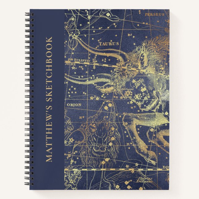 Astrological Starry Night Sketchbook with Name Notebook (Front)
