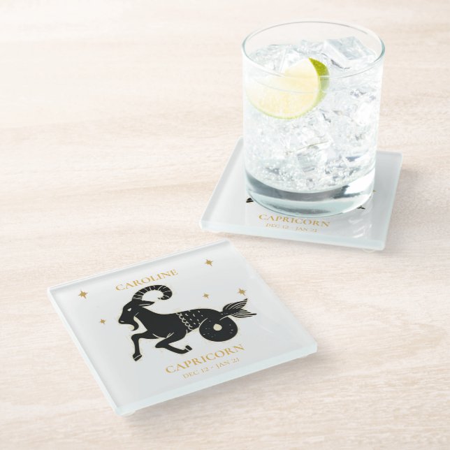 Astrological Zodiac Sign Capricorn  Name Gift Glass Coaster (Angled)