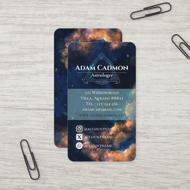 Astrologue céleste cosmique Carte de visite artist (Devant/Arrière en situation)