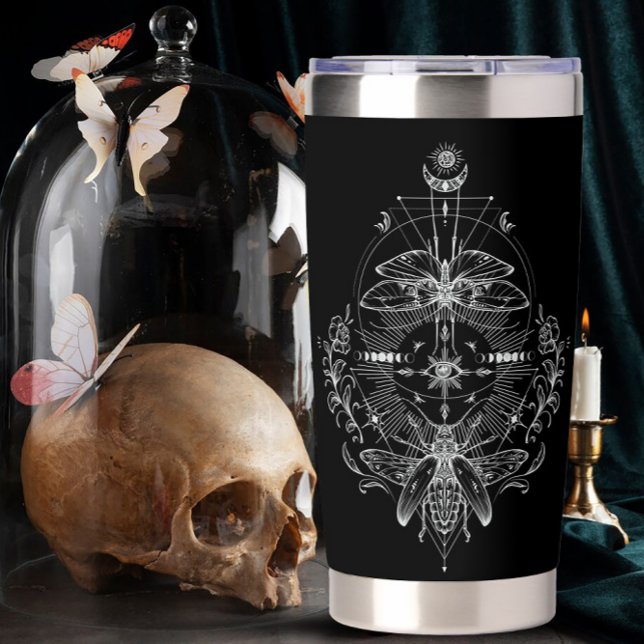 Astrology and Sacred Geometry Moth Insulated Tumbler (Creator Uploaded)