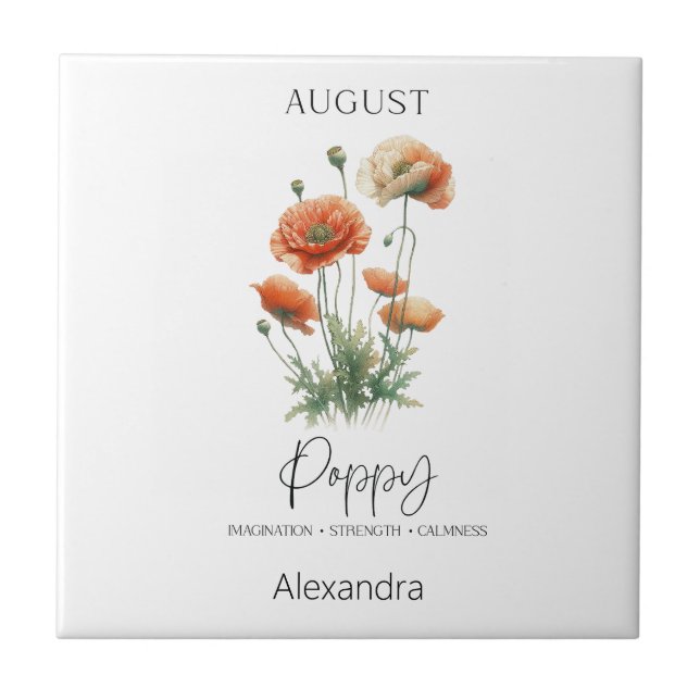 Astrology Birth Month August | Flower Poppy Tile (Front)