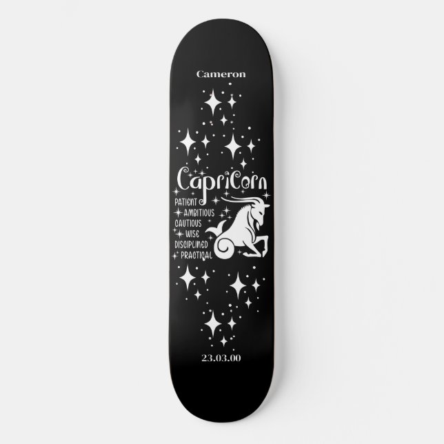 Astrology Black Skateboard with Capricorn Symbol (Front)