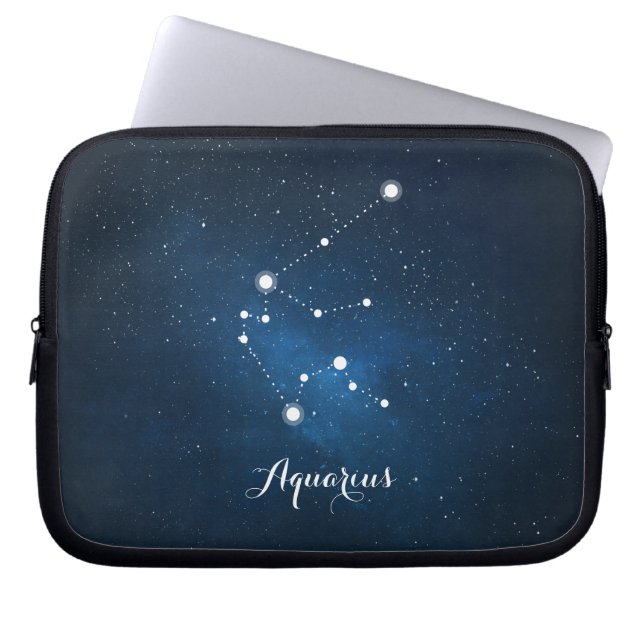 Astrology Blue Nebula Aquarius Zodiac Sign Laptop Sleeve (Front)