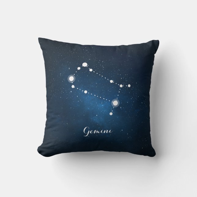 Astrology Blue Nebula Gemini Zodiac Sign Throw Pillow (Front)