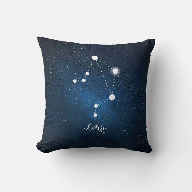 Astrology Blue Nebula Libra Zodiac Sign Throw Pillow (Front)