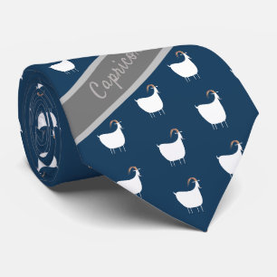 Astrology Capricorn Monogram Goat navy pattern Tie