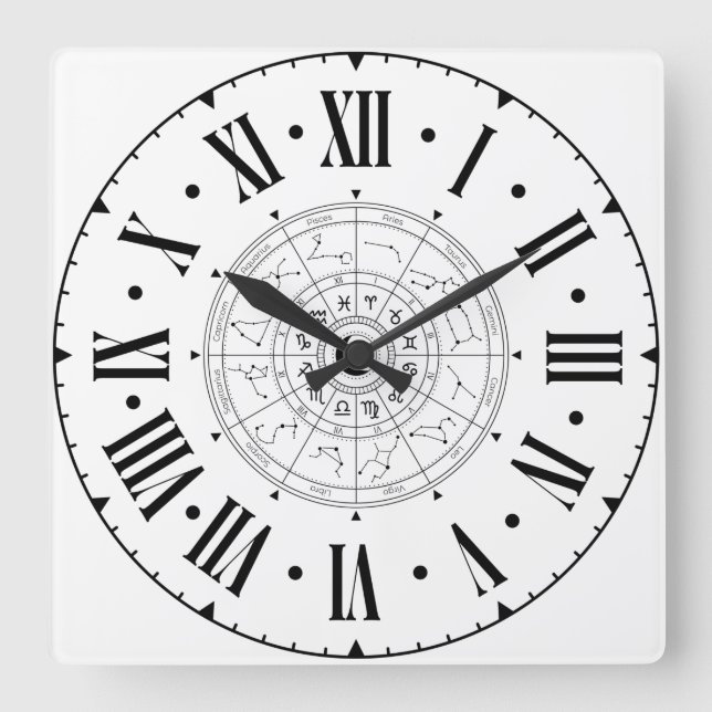 Astrology Constellation Wheel With Roman Numerals Square Wall Clock (Front)