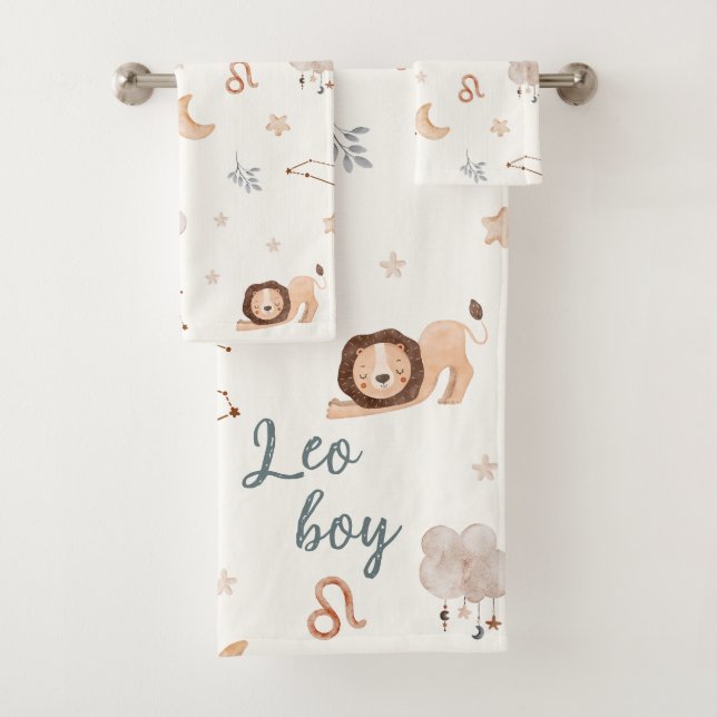 Astrology design: Watercolor Leo Zodiac Sign Bath Towel Set (Insitu)