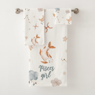 Astrology design: Watercolor Pisces Zodiac Sign Bath Towel Set