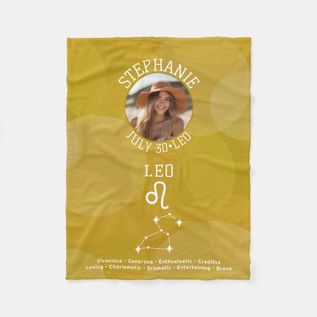 Astrology Leo Zodiac Sign Photo Custom Birthday Fleece Blanket (Front)