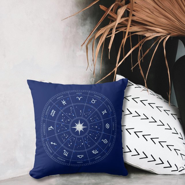 Astrology Navy Blue Zodiac  Throw Pillow (Creator Uploaded)