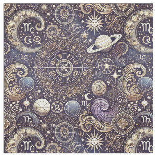 Astrology Pattern-Detailed Zodiac and Celestial Fabric