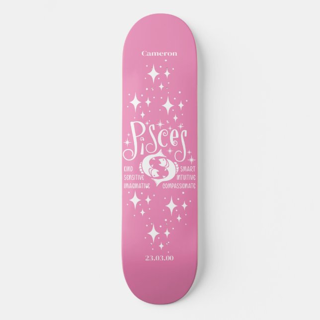 Astrology Pink Skateboard with Pisces Symbol (Front)
