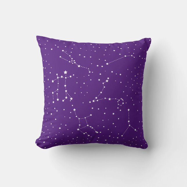 Astrology Purple White Stars Night Constellation Throw Pillow (Front)