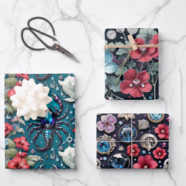 Astrology Scorpio Birth Month Flower Crystals Wrapping Paper Sheet (Front)