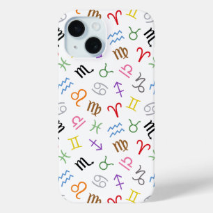 Astrology Sign Symbols Pattern Colour+White iPhone 15 Case