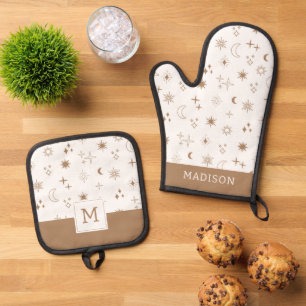 Astrology Star Pattern Oven Mitt & Pot Holder Set