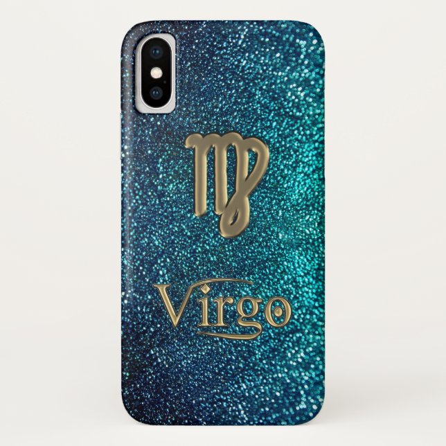 Astrology Teal Glitter Gold Zodiac Sign Virgo Case (Back)