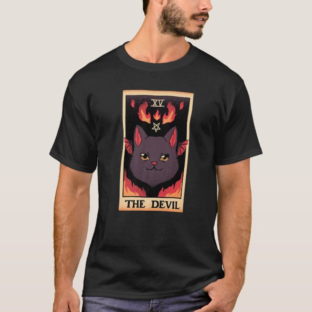 Astrology The Devil Cat Tarot Card Reader Esoteric T-Shirt (Front)