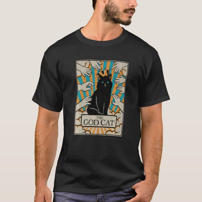 Astrology The God Cat Goth Tarot Card Reader Witch T-Shirt (Front)