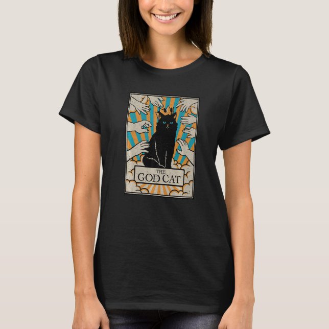Astrology The God Cat Goth Tarot Card Reader Witch T-Shirt (Front)