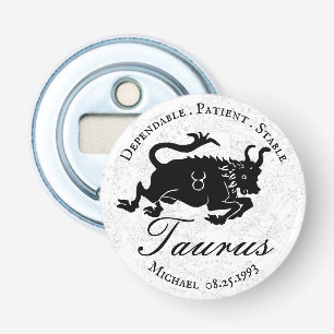 Astrology Traits Zodiac Taurus Black White Custom Bottle Opener