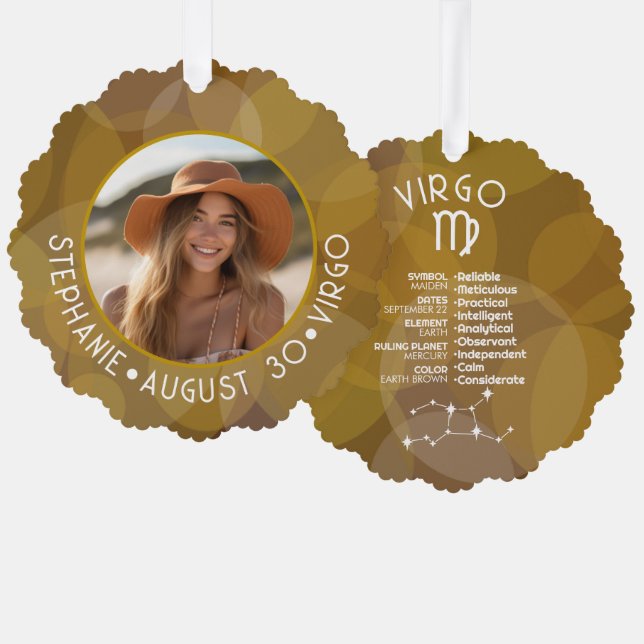Astrology Virgo Zodiac Sign Photo Custom Birthdate Ornament Card (Front/Back)