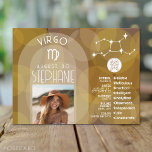 Astrology Virgo Zodiac Sign Photo Custom Birthdate Postcard<br><div class="desc">Personalize this zodiac card with a photo, birthdate and name. A custom birthday design with the zodiac sign - Virgo - plus personality traits, information and constellation. A warm brown colour associated with Virgo is the main design behind all of the Zodiac details. A great gift for a friend or...</div>