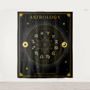 Astrology Zodiac Calendar - Black Tapestry