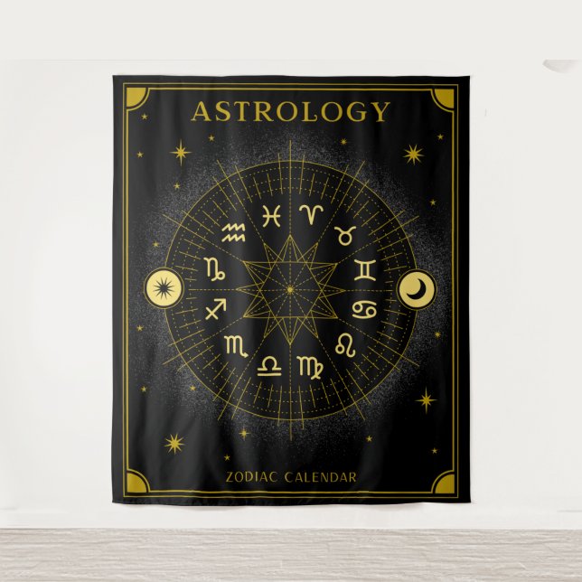 Astrology Zodiac Calendar - Black Tapestry (Front)