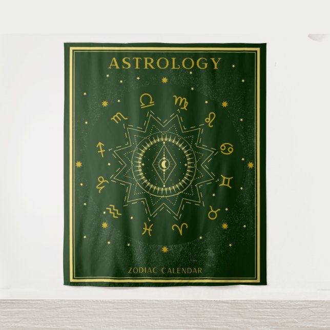 Astrology Zodiac Calendar - Green Tapestry (Front)