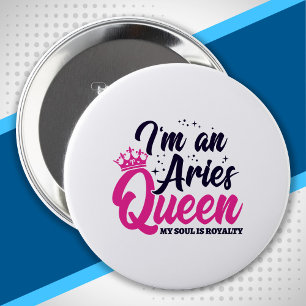 Astrology Zodiac March April Birthday Aries Queen 4 Inch Round Button