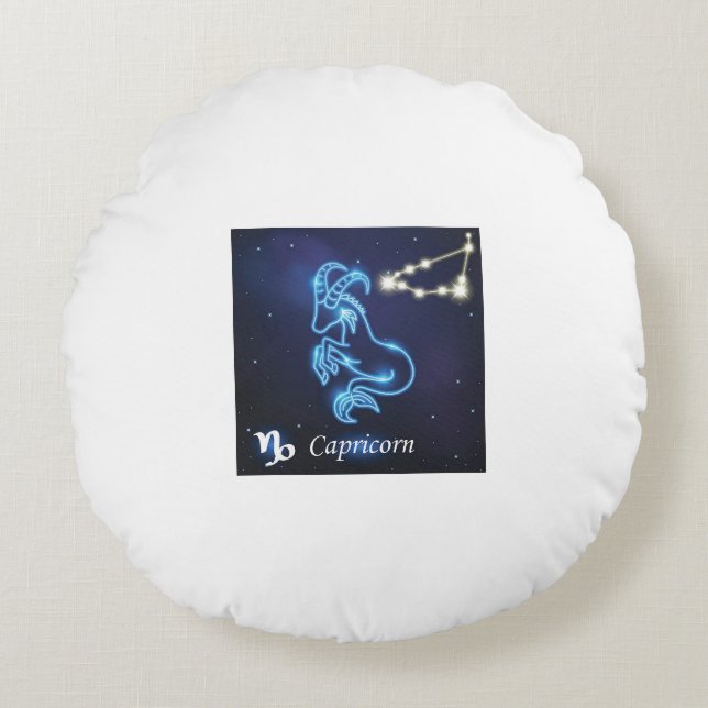 Astrology/Zodiac Round Throw Pillow - Capricorn (Front)