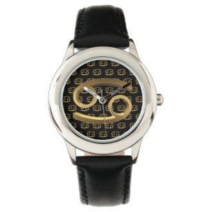 Astrology Zodiac Sign Cancer Black Gold Elegant Watch